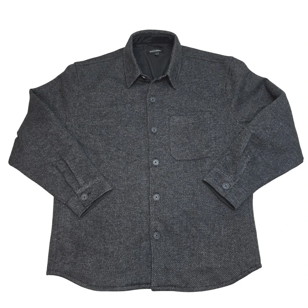 Banana Republic Mens XL Dark Gray Marled Knit Button Front Lined Shirt Jacket